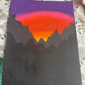 Sun set Behind Mountains Night Sky Transition Painting